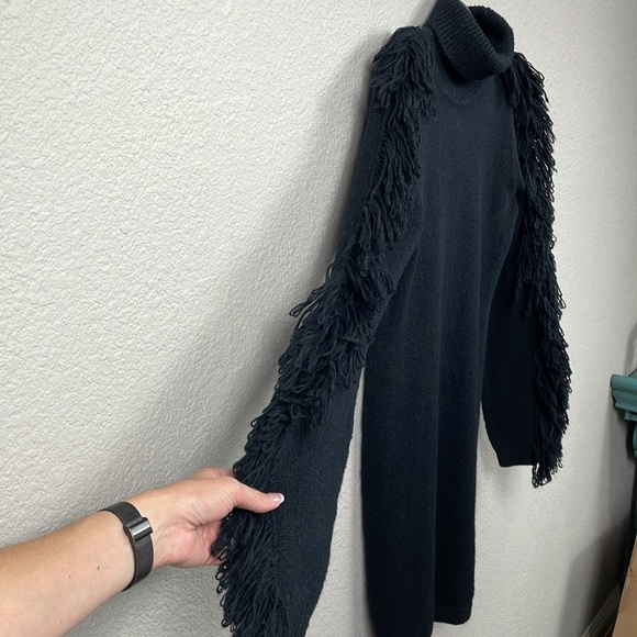 NWT Milly Rowe Fringe Sleeve Sweater Dress Mini Bodycon Turtleneck Sz P - Picture 5 of 14